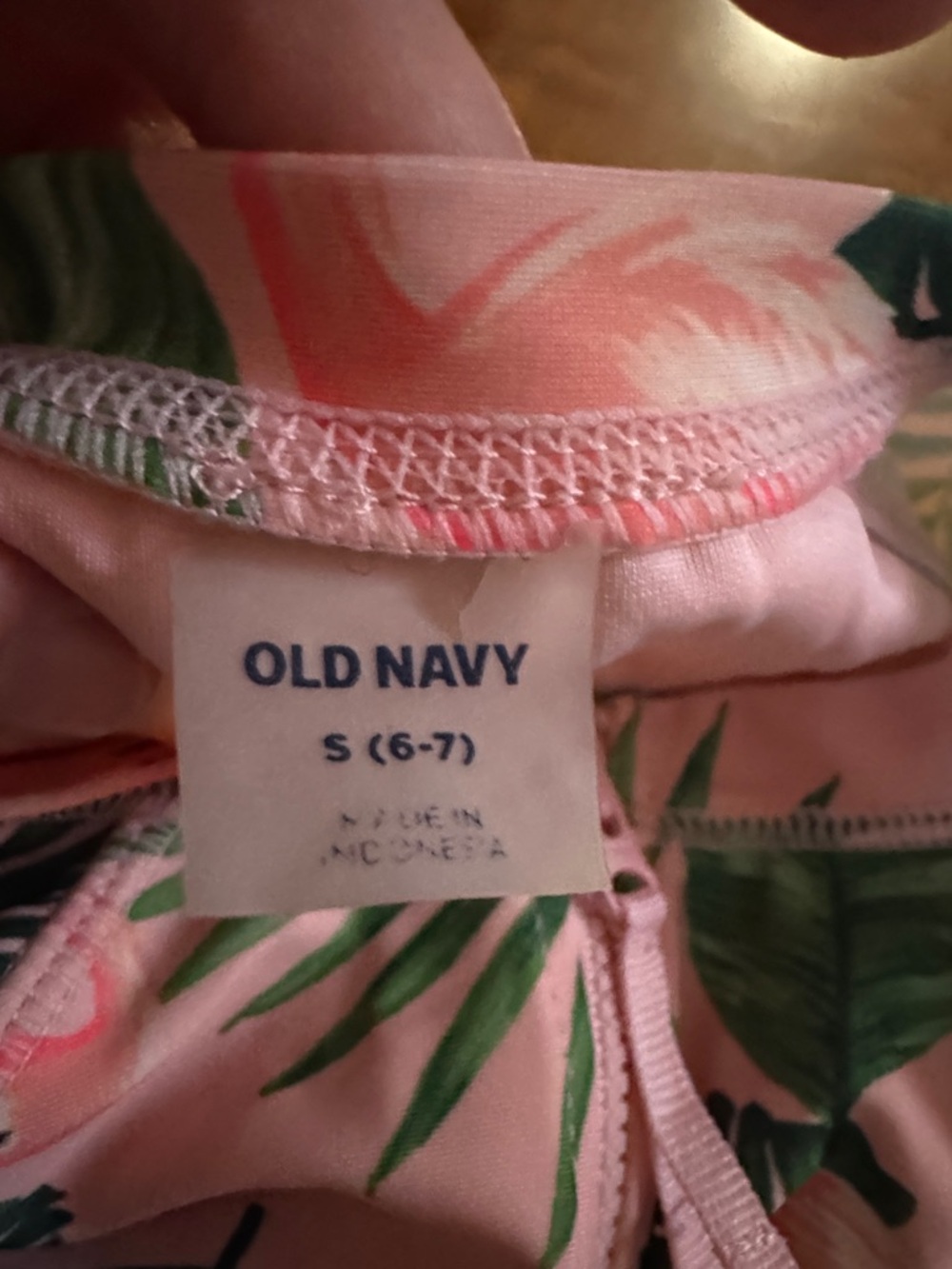 Old Navy Pink Long Sleeve Rash Guard with Green Tropical Leaves - Picture 2 of 2